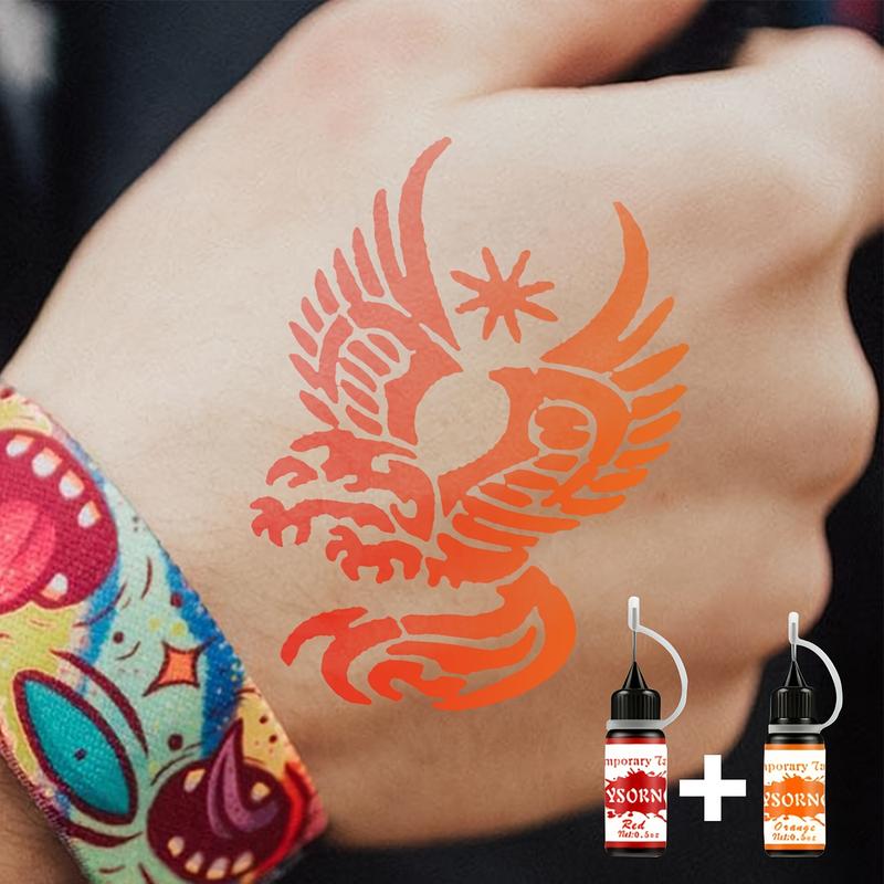 107 Stencil Designs Temporary Tattoo Kit with 12 Bottles of Mixed Color Henna Paste - Easy-to-Use Body Art Set (Black*2,Red,Green,Blue,Violet,Cyan,Brown,Orange,Yellow,Deep Yellow,Deep Red)