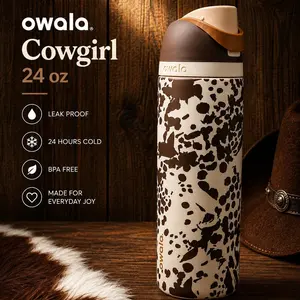 Owala FreeSip 24oz “Cow Girl” Limited Edition Leak-Proof Stainless Steel Water Bottle Gift for Girls, Boy Cow Aesthetic Cup Tiktok Viral