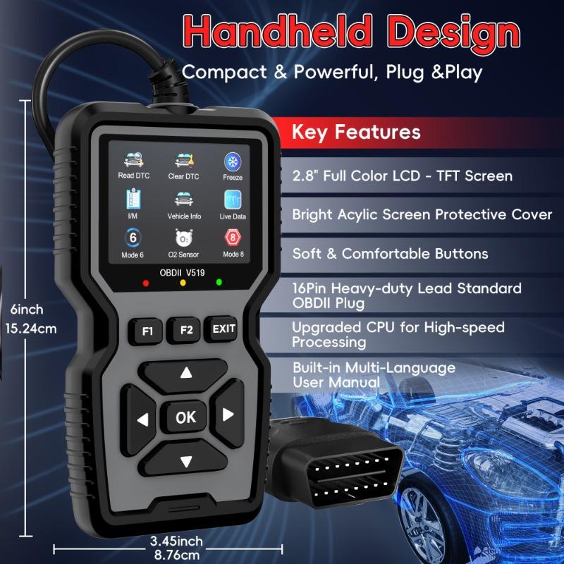 OBD2 Advanced Diagnostic Tool Professional Engine Code Reader Reset Real-Time Data for Mode 6 & 8 Vehicles After 1996 OBDII/EOBD CAN No Battery Required