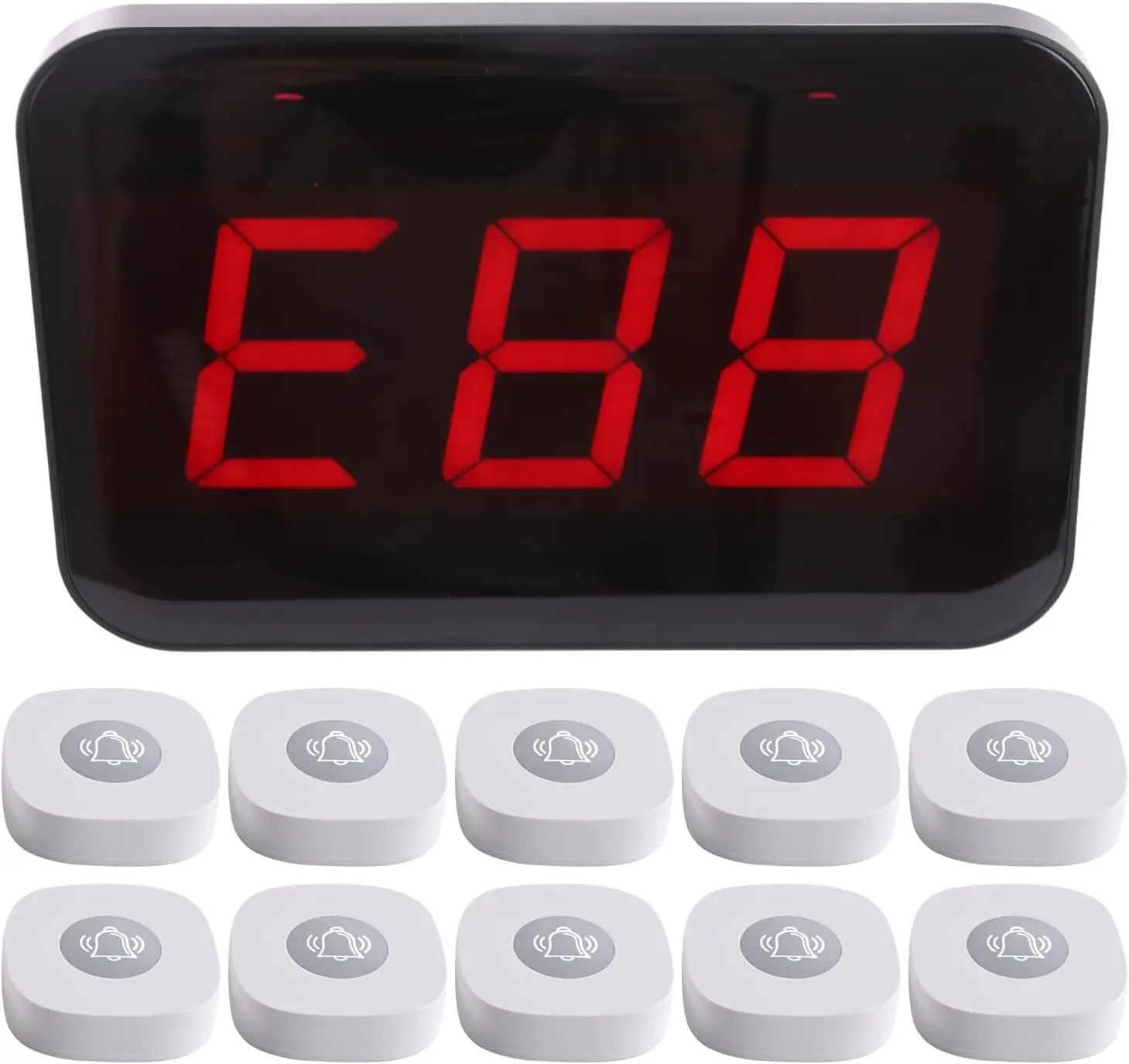 LOUKIENE Wireless Calling System, 10 Call Buttons, Restaurant Pager System, 5 Voice Modes, Call Waiter for Customer Service 650ft Range Paging System for Nursing Home, Clinic, Restaurant, Hospital