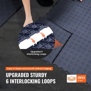 VEVOR Garage Tiles Interlocking, 12 x 12 x 0.53 inch 25 Pack Garage Floor Covering Tiles, Non-Slip Double-Sided Texture Garage Flooring Tiles, for Garages, Basements, Repair Shops, Graphite Gray