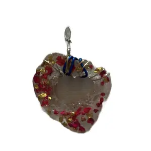 Heart Shaped Pendant with Pink and Gold Stones and Blue Wire Wrap
