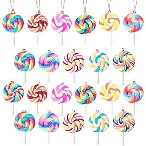 24 count Christmas  Ornaments, Colorful Mini Candy Cane  Ornaments Polymer Clay Peppermint Pendants for Xmas Tree Party  Decorations (Multicolor)