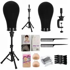 22" Canvas Wig Mannequin Head Tripod Set , wig tripod set with Table Clamp Holder ，Professional Wig Model for Making Styling Drying  Extensions Tape Clip In   hair  stylist gift hair perfection