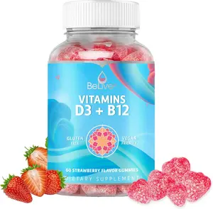Vitamin D3 & B12 Gummies - Immune, Bone & Muscle Support - 60 Vegan Strawberry-Flavored Gummies - Healthcare Dietary Product