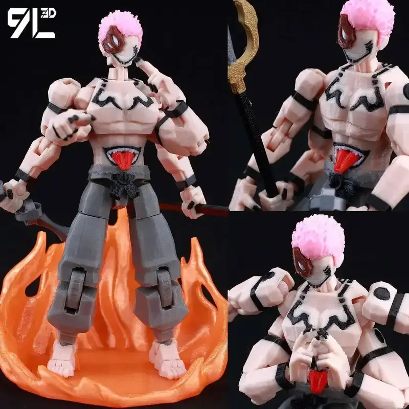 9L 3D Printed Jujutsu Kaisen Sukuna Collectible Action Figure Model - 13 Movable Shapeshift T13 Dummy Mannequin, Gojo Glasses Compatible Mix & Match Parts, for Toy Photography Collectors