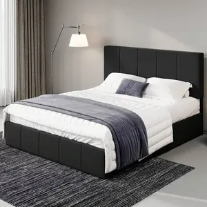 Allewie Allewie Full/Queen/King Size Dutch Velvet Upholstered Platform  Frame/Vertical Channel Tufted Adjustable Headboard/Low Profile  Frame/No Box Spring Needed/Easy Assembly, Black Bed Twin Gingham Daybed with Trundle Double Floor Door