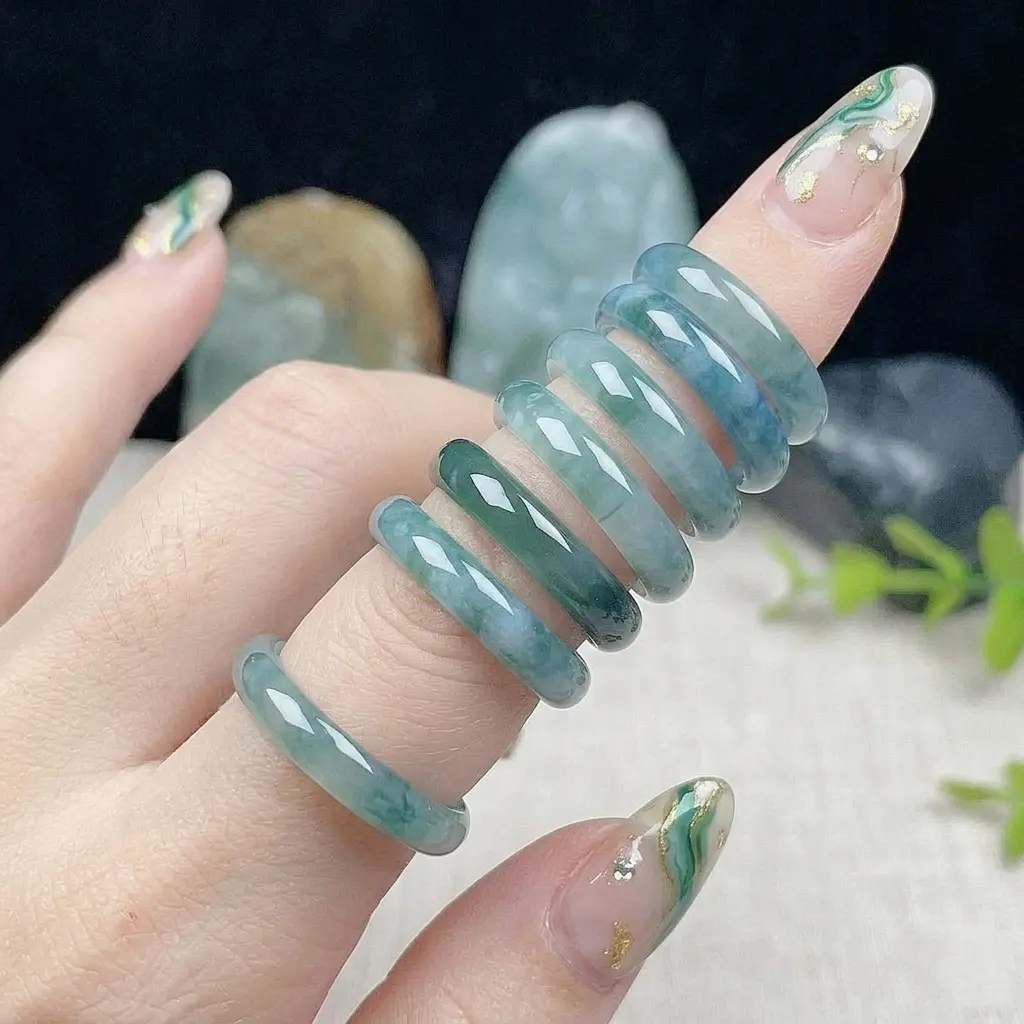 3mm Thin Natural Blue Jadeite Ring for Women, Ice-Blue Stackable Jade Band, Elegant Finger Jewelry, Anniversary Gift for Her