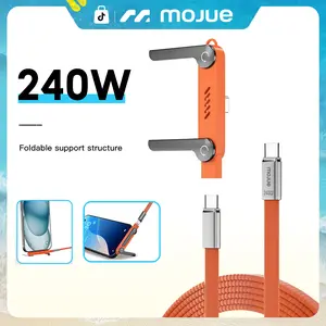 MOJUE 240W Invisible Stand Fast Charging Cable, 240W USB C to USB C Flat Cable 90 Degree Angled, Sideways Phone Type C Charger Cord (4.9FT) Compatible with iPhone 15 16 17 Series