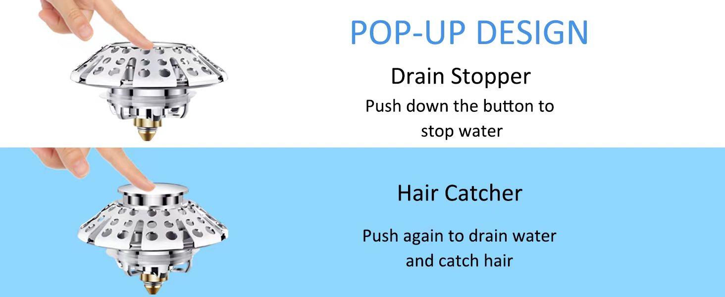 Universal Tub Stopper Bathtub Drain Plug, Pop Up Tub Drain Hair Catcher, Drain Cover with Strainer, for 1-3/8 to 2in Bath Drain Hole