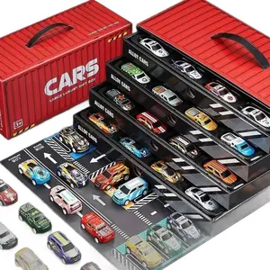 Kids Toy Cars Set, 48pcs Pull Back Racing Cars, Press Cast Storage Box, Party Gift for Children Aged 3-7, Dinosaur & Race Car Modes