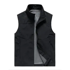 Men's Solid Zip Up Pocket Vest Jacket, Regular Fit Casual Stand Collar Sleeveless Outerwear for Spring & Fall, Men's Clothes for Daily Wear, Clothing