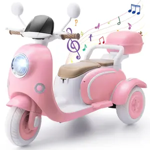 Hikole 12V Kids Electric Motorcycle – 3-Wheel 2-Seater Ride On Bike w/ Music, LED Lights, Storage Box & Portable Hook, for Ages 3-8