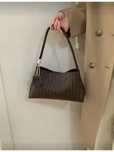 1 New Solid Color Woven Baguette Bag PU Decoration Fashion Women's Daily Use Shopping Dating Shoulder Bag Woven Handbag Daily Commuter Purse