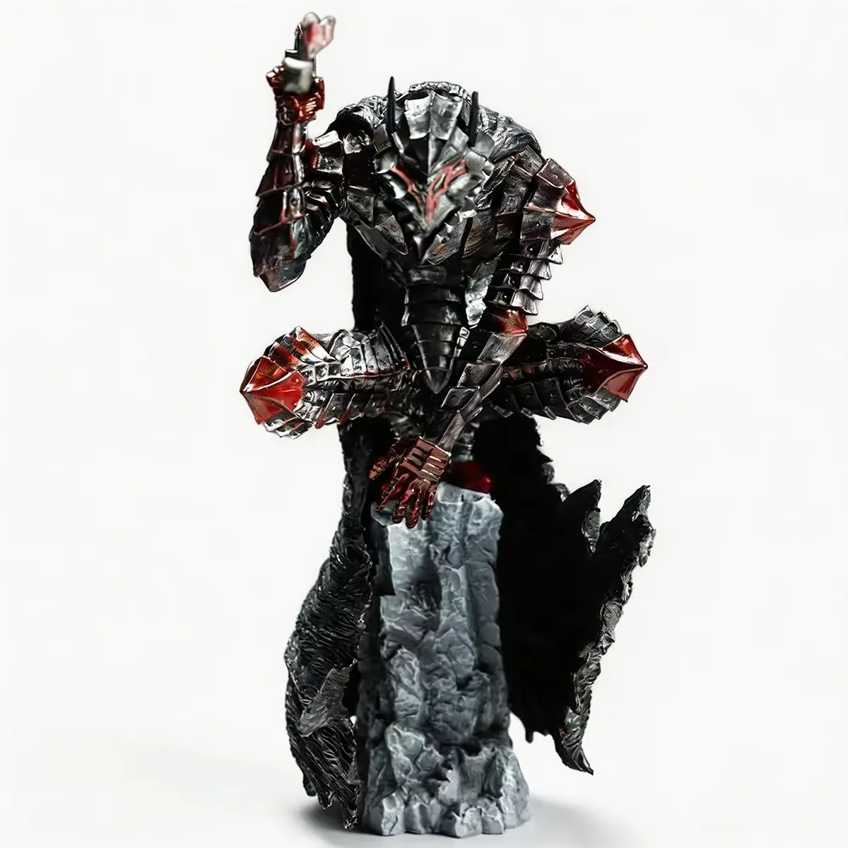 Berserk Guts Berserker Armor Anime Figure, 25cm Battle-Damaged PVC Collectible Statue with Giant Sword, Rock Base, Dark Fantasy Manga Character Sculpture, Detailed Armor Texture Desk Decor Gift for Fans