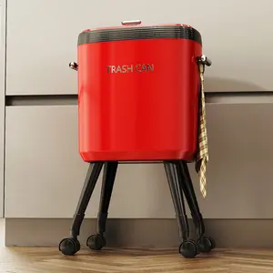 Tall Kitchen Trash Can with Lid & 360° Wheels – No-Bend Standing Waste Bin, For Under Counter, Small Kitchen & Apartment, Easy Glide Casters & Side Handles