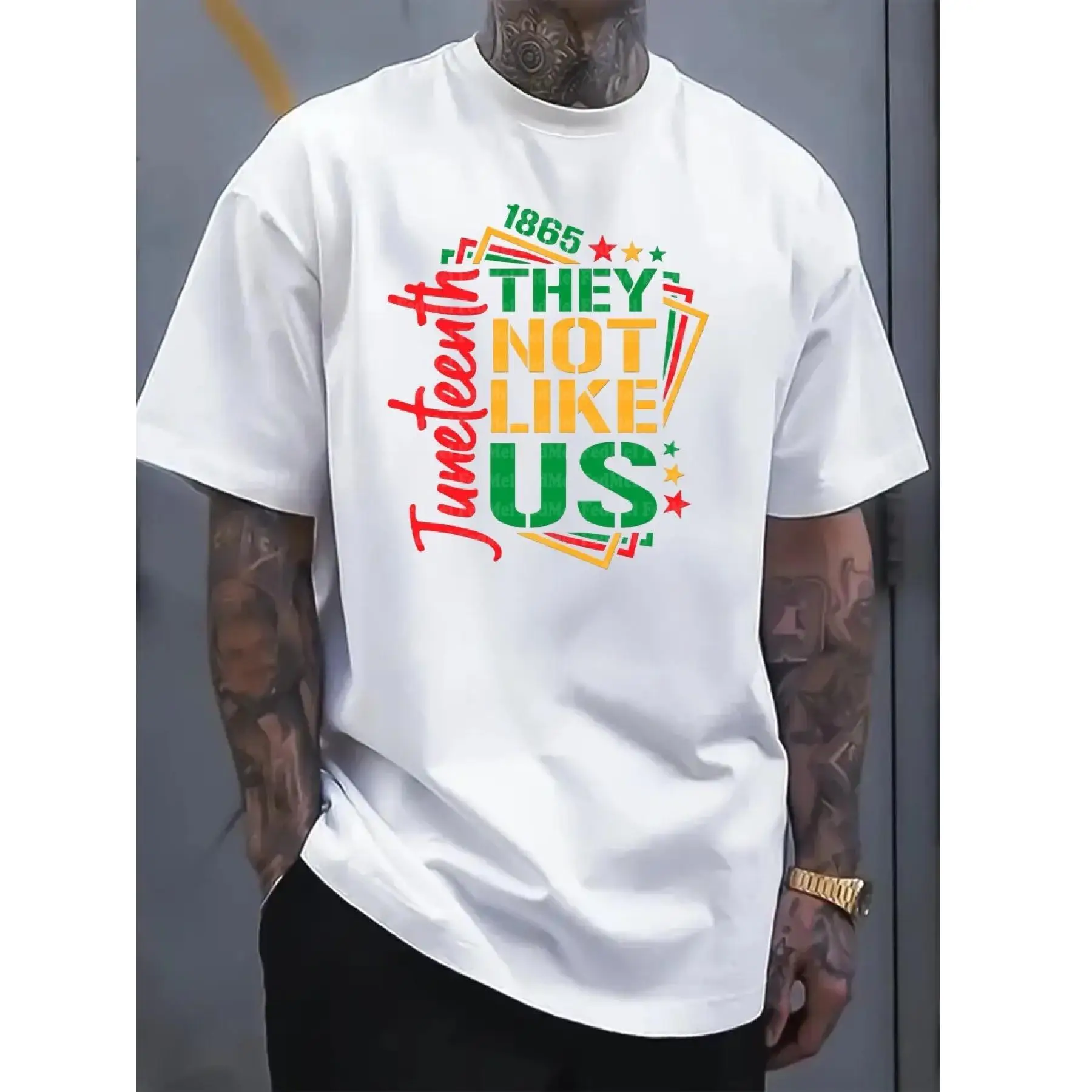 They Not Like Us Juneteenth independence day Summer Fashion Men'S Casual Graphic T-shirts, Fitness Wear - Round Neck Short Sleeve Printed Top, Fishin