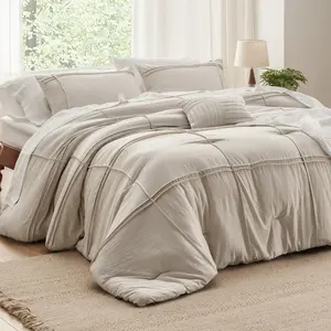 xl-2024 Hot Style,Beige Comforter Set - 4 Pieces Pinch Pleated Bed Set, Down Alternative Bedding Sets for All Season