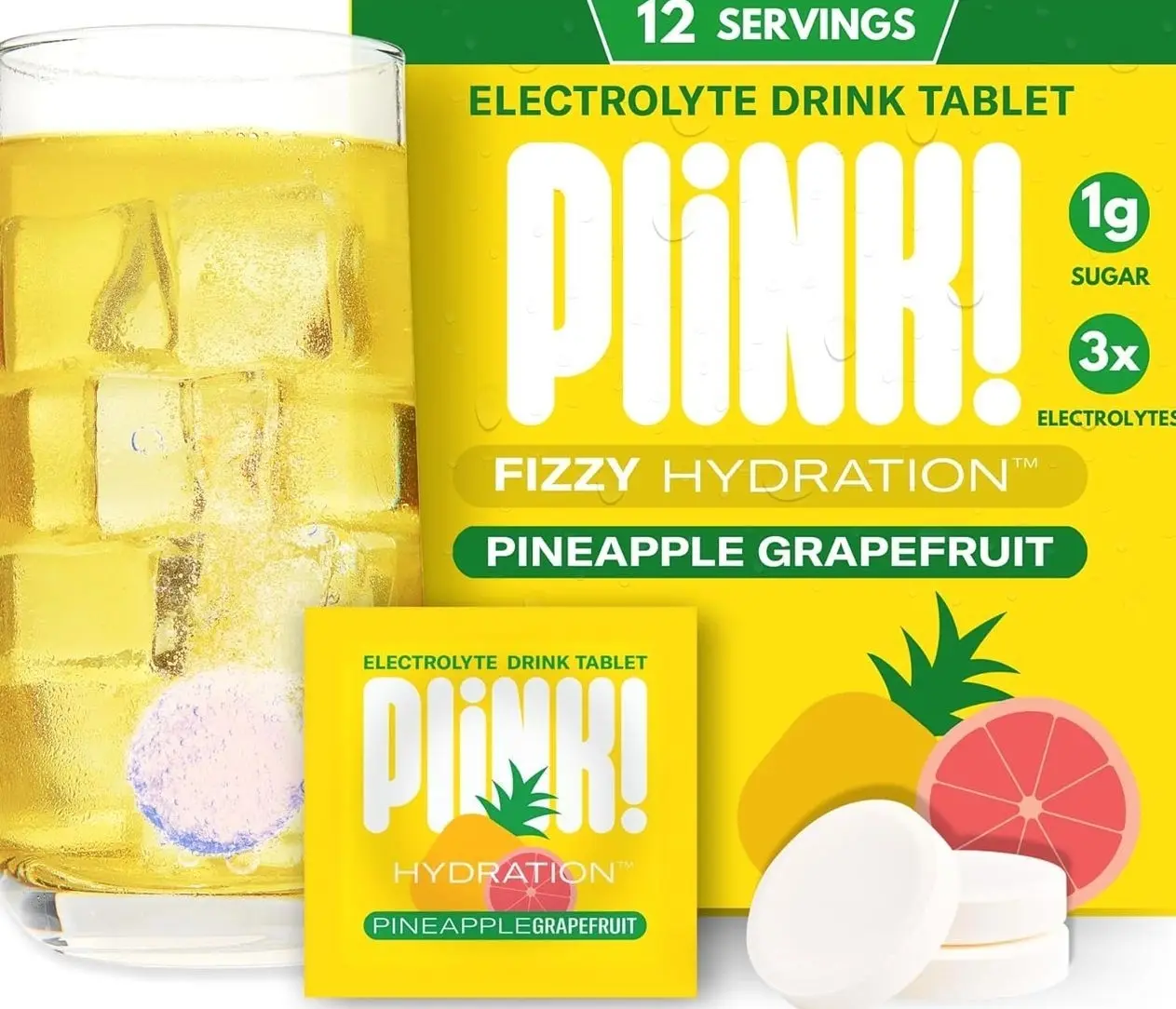 Plink! Fizzy Electrolyte Drink Tablets for Daily Hydration - 12ct Electrolyte Tablets + Sodium, Potassium, Magnesium, Low-Calorie, Low-Sugar Keto Electrolytes Powder Hydration Packets Water Flavoring
