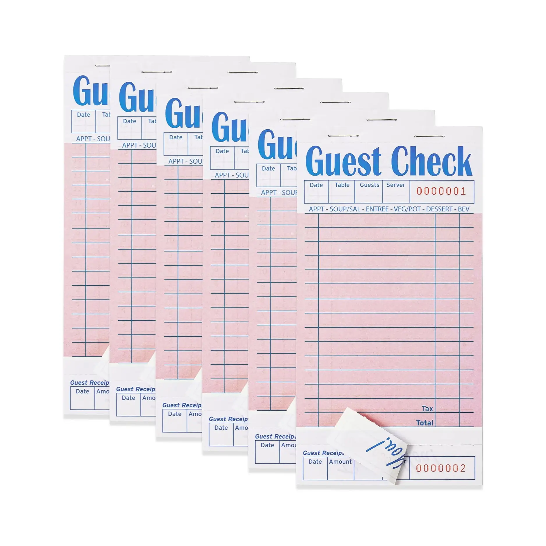 6 Pack Pink Guest Checks Books for Servers Server Note Pads, Waitress Notepad for Restaurants, Waiter Checkbook, Paper Checks 50 Sheets Per Pack, 300 Total Tickets
