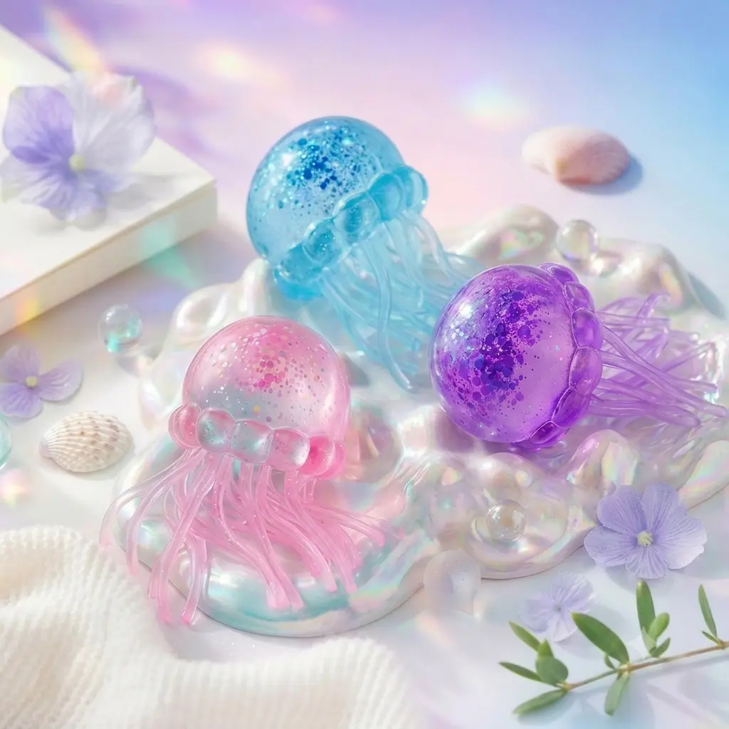 Empire Jellyfish Fidget Squishy, 1-3 Pcs Glitter Slow-Rise Sensory Stress Relief Toy, Soft Squeeze Toy for Kids and Adults, Desk Decor, Gifts & Party Favors