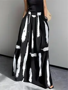 Women's All Over Print Pocket Design Skirt, Casual Fashion Long Skirt for Daily Wear, Ladies Bottoms for All Seasons, Casual Skirts