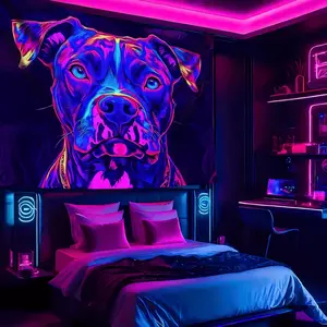1pc Large Cyberpunk Vibe Animal Print Tapestry - UV Reactive Peach Velvet Rectangular Wall Hanging, 90gsm Polyester Indoor Decor for Bedroom, Living Room, No Electricity Required