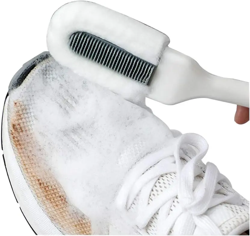 Shoe Cleaning Brush - 48g Multifunctional Long Handle Footwear Scrubber with Soft Bristles (PP+EVA+Microfiber), U-Shaped Head, Hanging Hole, 27*7cm/10.6*2.76 inch Groove Cleaner for Daily Use Deep Cleaning