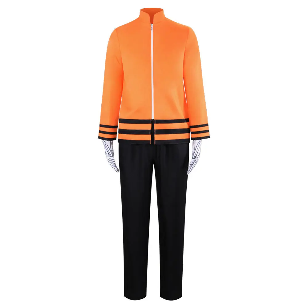 Seventh Hokage Naruto Orange Zip Up Jacket Cosplay Costume Set Black Pants Gloves for Comic Con