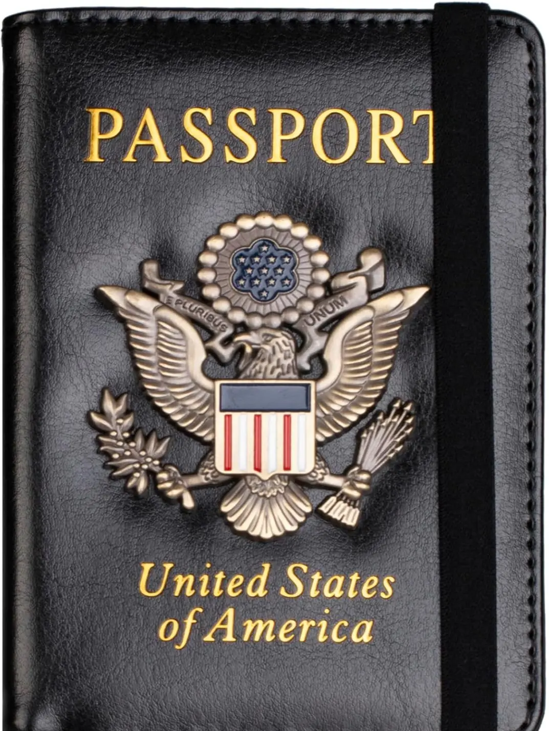 RFID Blocking Passport Holder for Women Men, Leather Passport Travel Wallet with Metal 3D Metal Badge, Travel Document Holder Cover Accessories(Black)