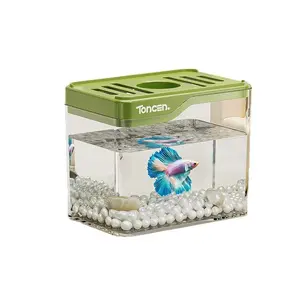 Mini Desktop Fish Tank with Colorful LED Lights & Breathable Holes, Transparent Acrylic Aquarium for Betta Fish & Small Aquatic Pets, Trendy Home Decor for US Fish Enthusiasts, Space - Saving Fish Habitat