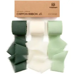 Vitalizart 1.5" x 21 Yd Chiffon Fringe Ribbon Set 3 Rolls Neutral for Wedding Bouquets Bridal Shower Gift Wrapping Party DIY Decor outdoorfun