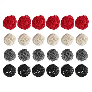 2 Inch Rattan Balls Decorative for Home Decor DIY Filler Ornament Wedding Table Decoration(Black, Grey, Red, White)