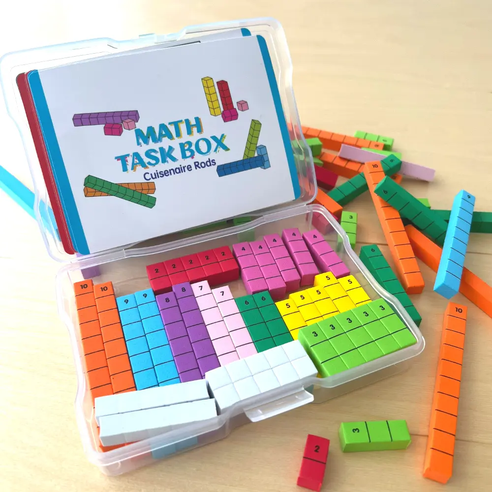 Math Task Box Cuisenaire Rods with Cards Kindergarten Elementary Numbers Learning Math Manipulatives Math Learning Tools Math Teaching Aid Math Counting Blocks Set for Kids Learning Materials