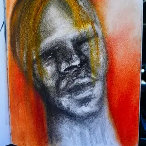 Drawing by Jose Galan - Artistic Portrait with Expressive Features and Vibrant Colors