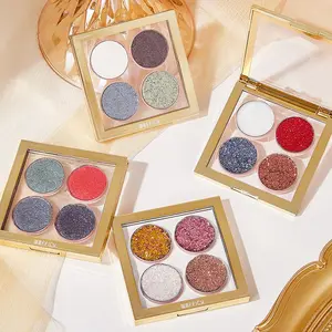 4 Color Glitter Eyeshadow Palette, 1 Count Long Lasting Shimmering Eyeshadow Makeup Palette, Pearlescent Blendable Eyeshadow Powder for Women Makeup, Cosmetic