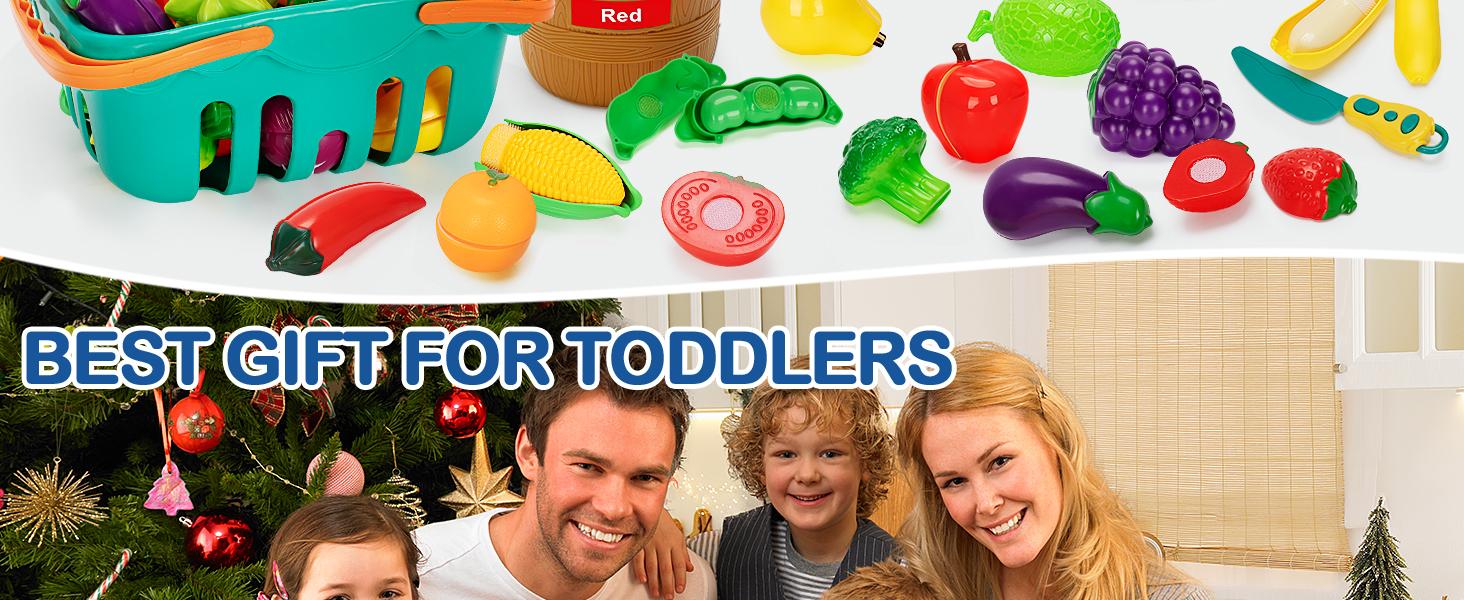 Play Food Set for Kids Kitchen- 68 Pcs Kitchen Food Toy for Toddlers, Cutting & Color Sorting Fake Food/ Fruit/ Vegetable Accessories, Birthday Gifts for 3 4 5 Years Old Boys Girls