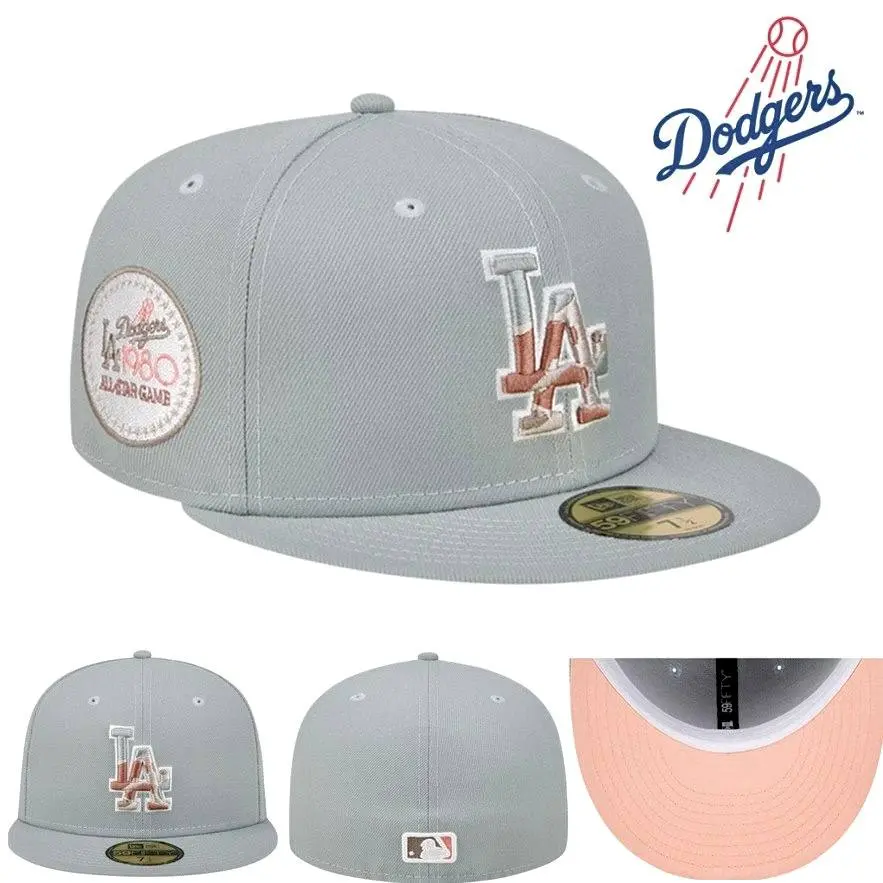 Los Angeles Dodgers New Era 59FIFTY Fitted Hat, Raised LA Logo, 1980 All-Star Game Side Patch, Gray Crown, Pink Undervisor, Flat Brim MLB Baseball Cap, Premium Embroidered, Structured Crown, Collector Edition, Unisex Streetwear