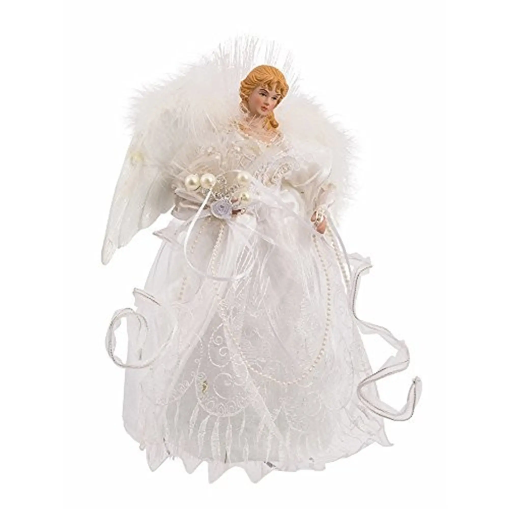 Kurt Adler Fiber-Optic White and Silver Angel LED Treetop, White - 12"