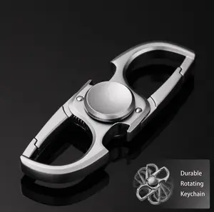 3 in 1 Multifunctional Men Keychain Metal Fidget Spinner Bottle Opener Keychain Relieve Stress Finger Rotator Car Key Pendant Bottle Opener Keychain Tools Portable funny design Father's Gift (4 Rings silver)