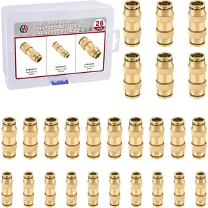 26 count Quick Connect Brass DOT Air Line Fittings Straight Union 1/4" 3/8" 1/2" Tube Push to Connect Fittings Air Suspension Fittings Straight Air  Union Push Lock Pneumatic Air Hose Fitting
