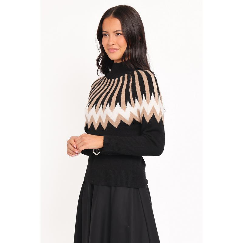 Donner Fairisle Mockneck Sweater - Black