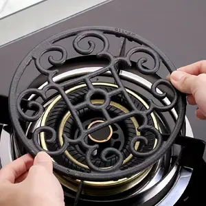 1pc Cast Iron Trivet for Gas Stove - Non-Slip Durable Pot Holder with 8-Slot Design & Ornamental Swirl Patterns, Fit for Most Stoves, Decorative Kitchen Accessory Enhances Cooking Safety (Not for Direct Food Contact), Stove Top Protectors