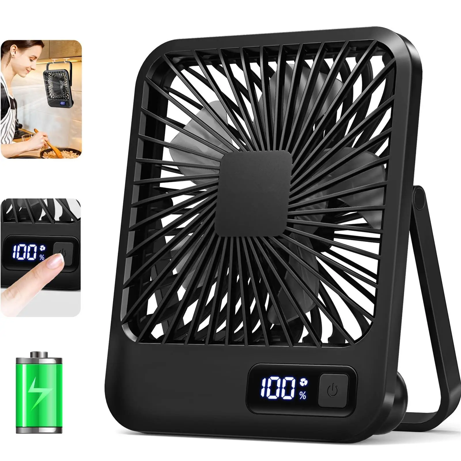 Portable Fan, 180° Tilt Folding Personal Fan with Power Display, 5 Speeds Ultra Quiet Table Standing Rechargeable Cooling Fan for Desktop, Home, Trave
