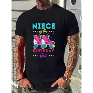 100% Cotton Niece Of The Birthday Girl Roller Skates Bday Skating Theme T-Shirt Women's Men's Graphic Tee Black Crew Neck T-Shirt Short Sleeve Summer Tee Tops