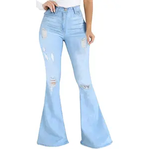 Women's Skinny Bell Bottom Jeans Elastic High Waisted Flared Jeans Raw Hem Wide Leg Denim Pants 70s OutfitsGift