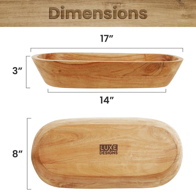Handmade Acacia Wood Dough Bowl – Decorative & Functional for Home, Kitchen, or Bath. Perfect for Keys, Cosmetics & Boho Decor