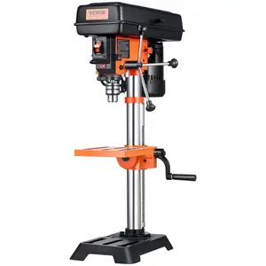 VEVOR Benchtop Drill Press, 3.2 Amp, 5-Speed Adjustable Drill Press with 650/1050/1800/2350/3100 RPM, 10-inch Swing, Cast Iron Frame, 0-45 Tiltling Worktable, Light, for Drilling Wood Metal