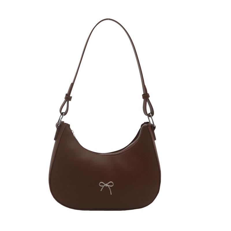 Shoulder Bag for Women, Hobo Handbags Trendy Y2K Purses Patent Leather Clutch Bag Cute Bow Purse  crescent  bag brown  purse