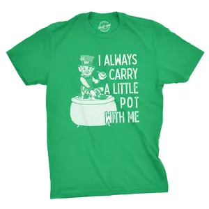 Mens I Always Carry A Little Pot With Me T Shirt Funny Saint Patricks Day Tee Mens Funny T Shirts Cool Vintage Fashion T-Shirt Gift Classic Menswear Saint Patrick's Day Apparel for Men Novelty Tees for Guys Green